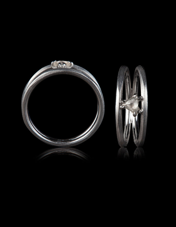 Floating Raw Diamond in Double Ring – 0.23 ct.