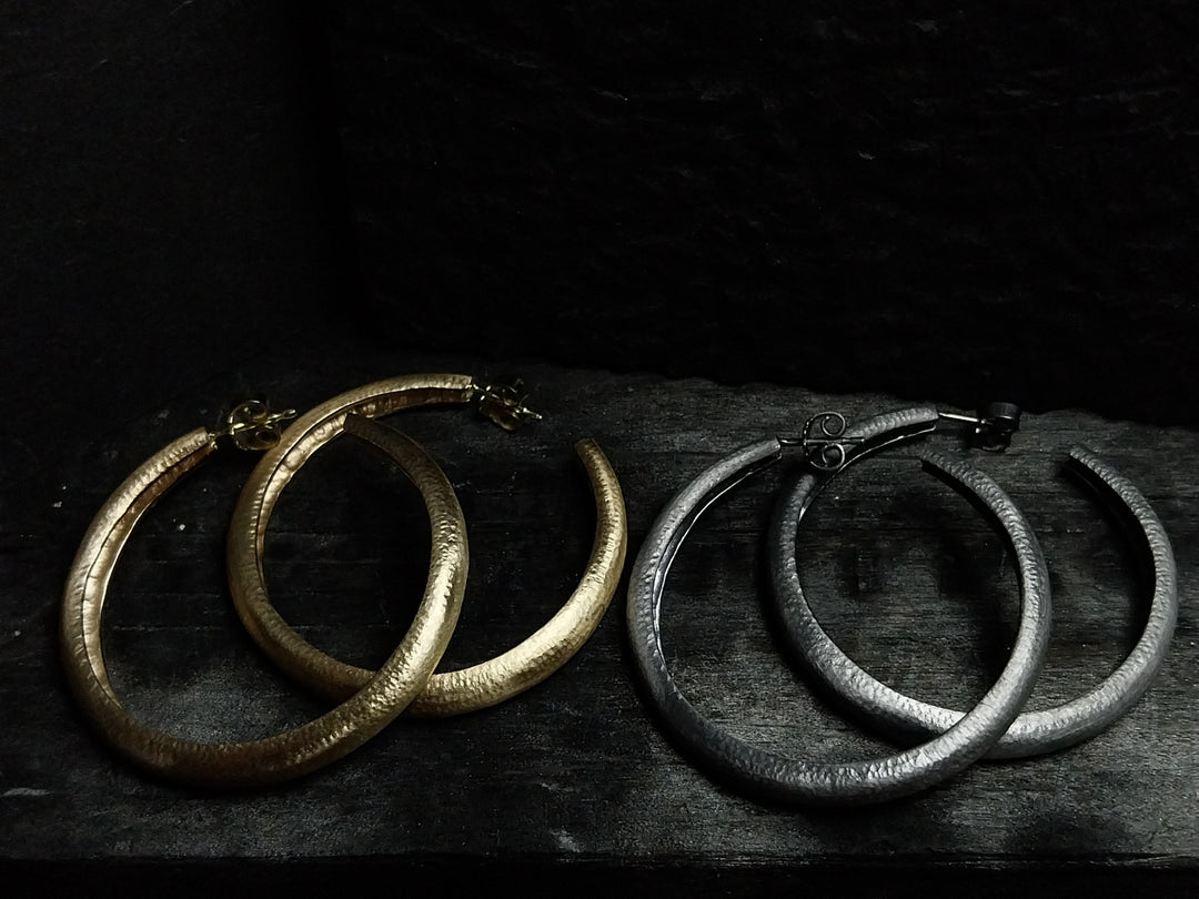 Handcrafted Black Rhodium Silver Creoles