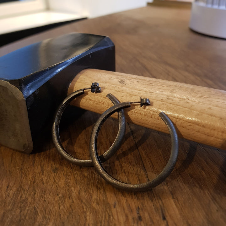 Handcrafted Black Rhodium Silver Creoles