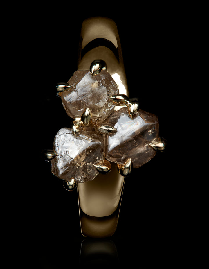 Australian Raw Diamonds in Glossy Gold Ring - 3.25 ct.