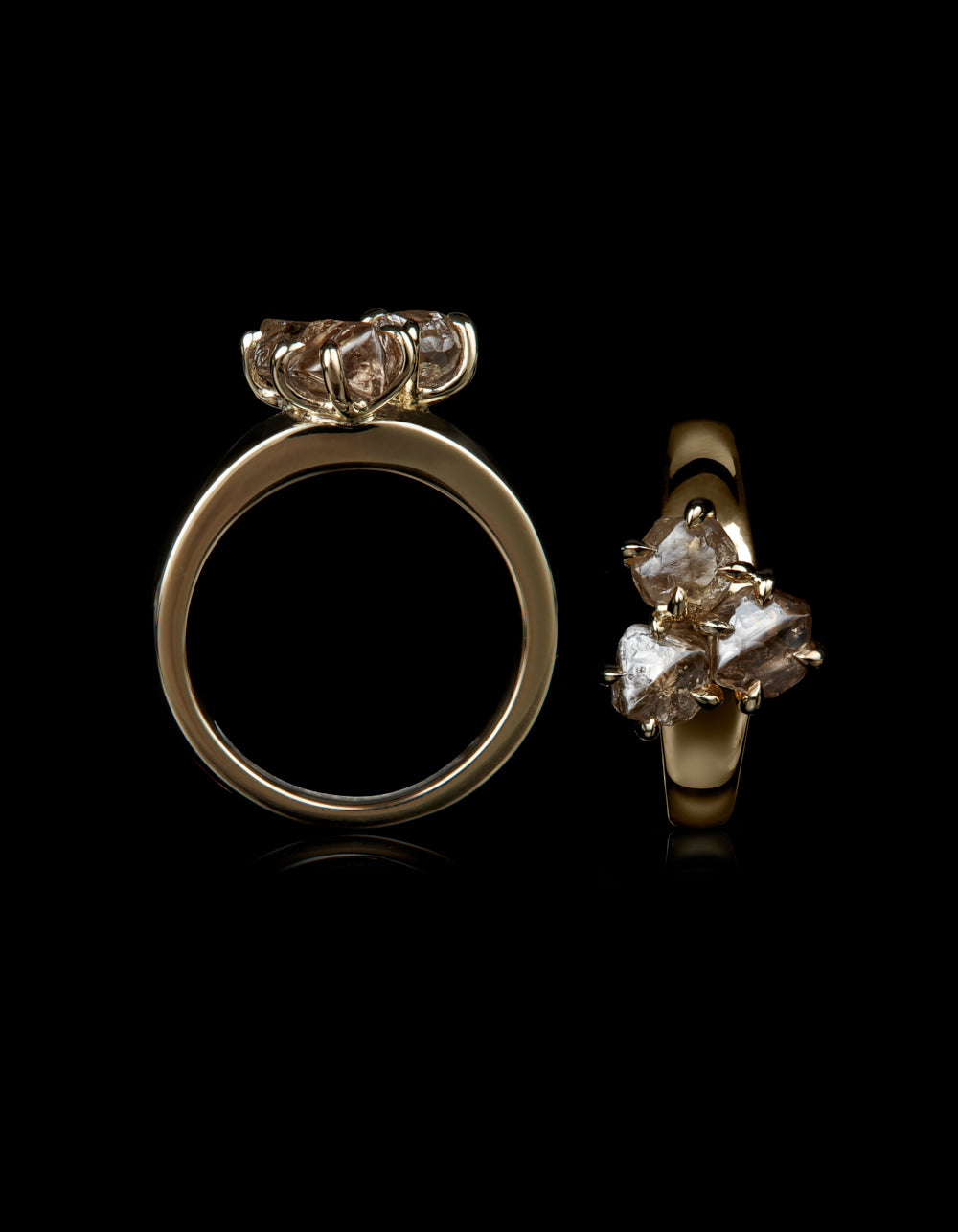 Australian Raw Diamonds in Glossy Gold Ring - 3.25 ct.