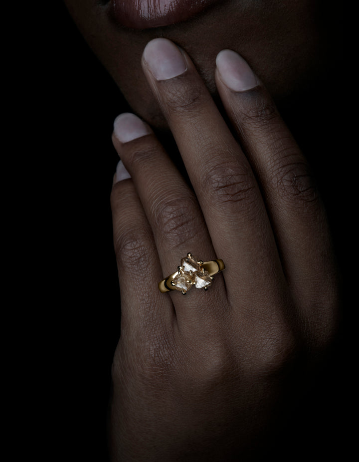 Australian Raw Diamonds in Glossy Gold Ring - 3.25 ct.