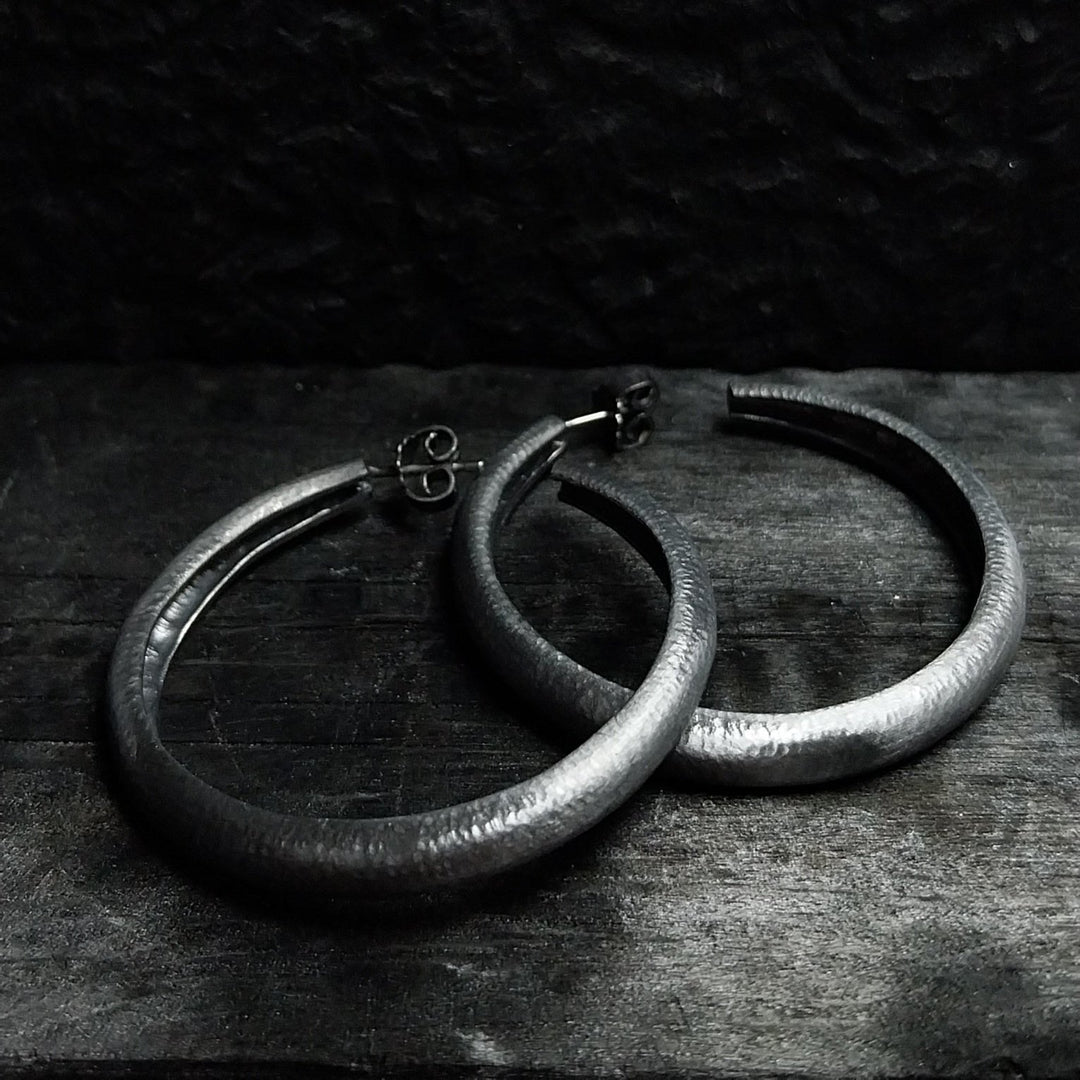 Handcrafted Black Rhodium Silver Creoles