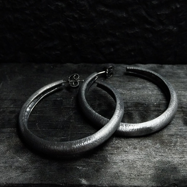 Handcrafted Black Rhodium Silver Creoles