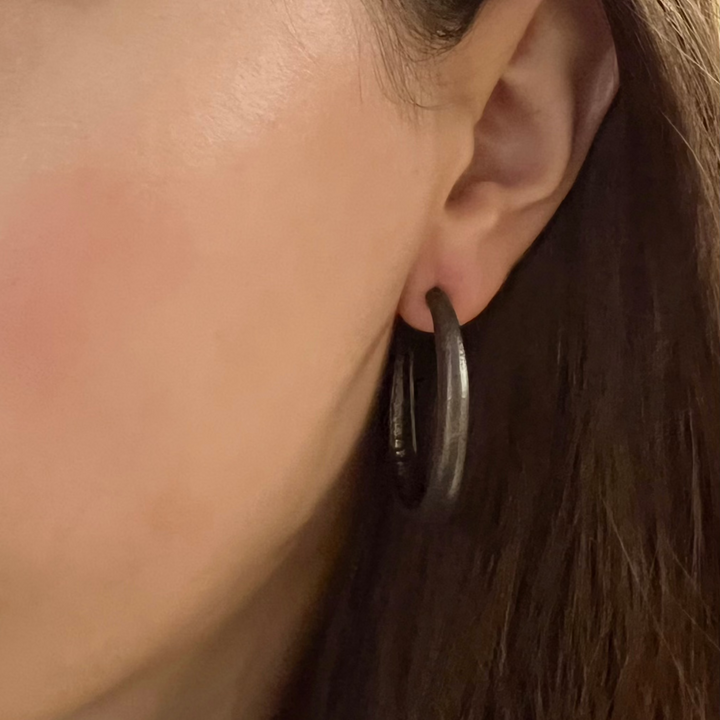 Handcrafted Black Rhodium Silver Creoles