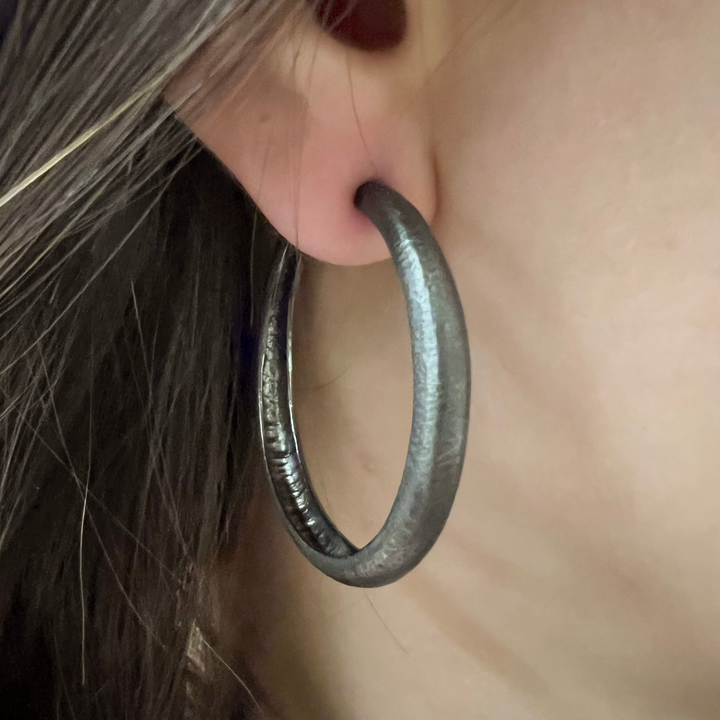 Handcrafted Black Rhodium Silver Creoles