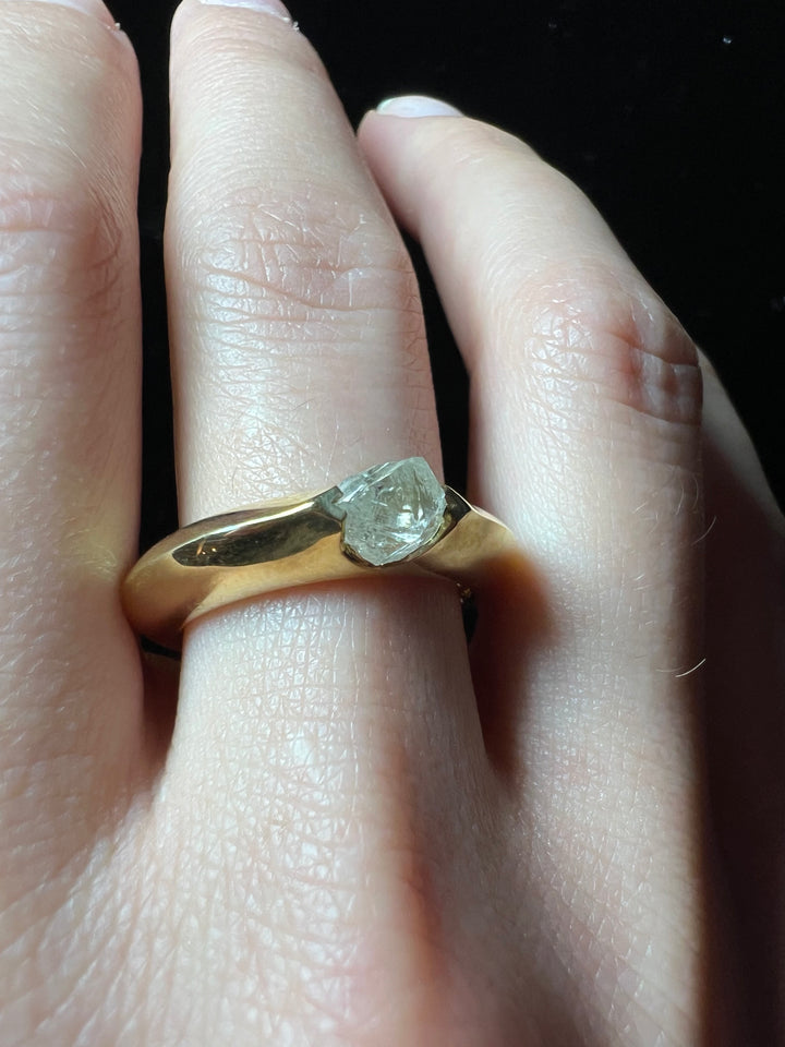 Raw Diamond in Glossy Gold Ring – 1.18 ct.
