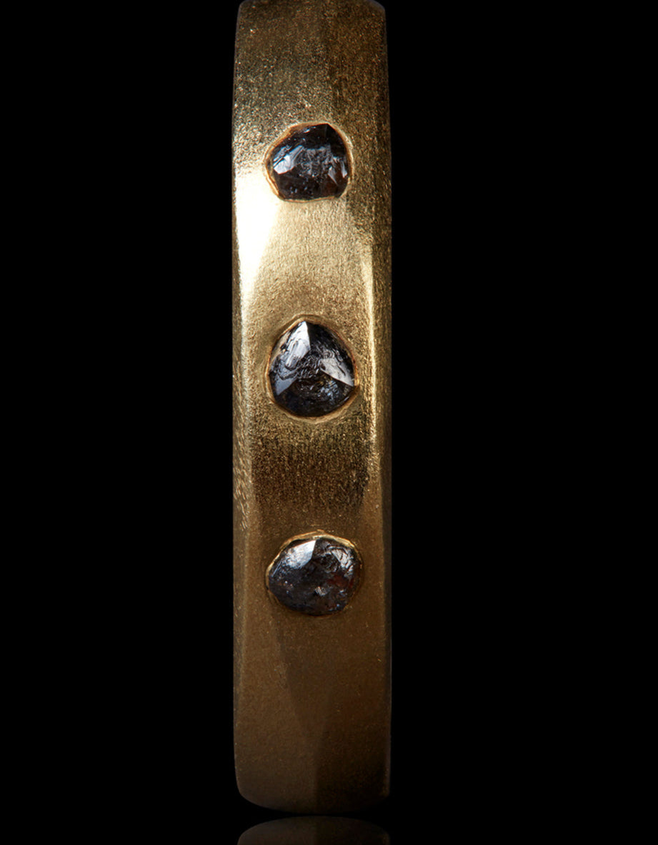 Embedded Black Raw Diamonds in Broad Gold Ring – 0.44 ct.
