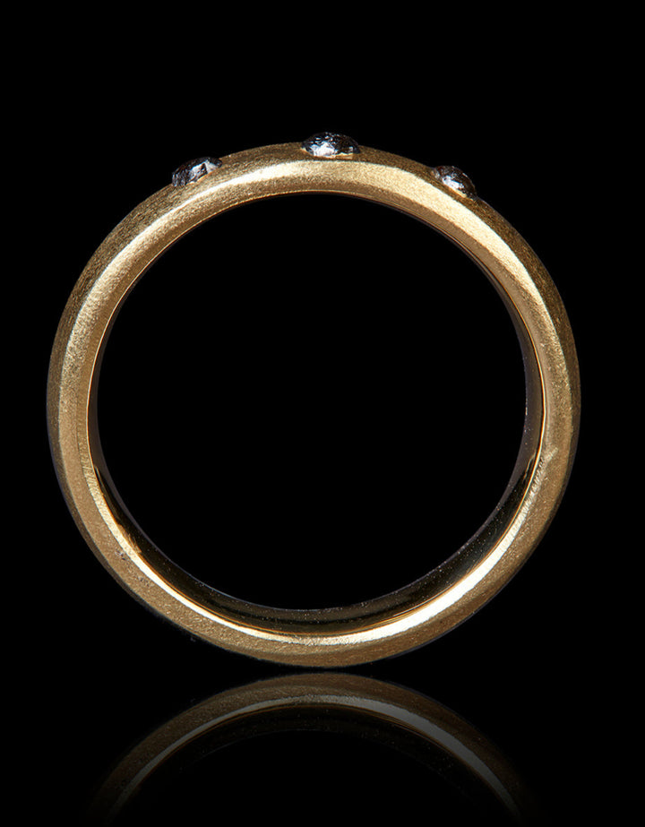 Embedded Black Raw Diamonds in Broad Gold Ring – 0.44 ct.