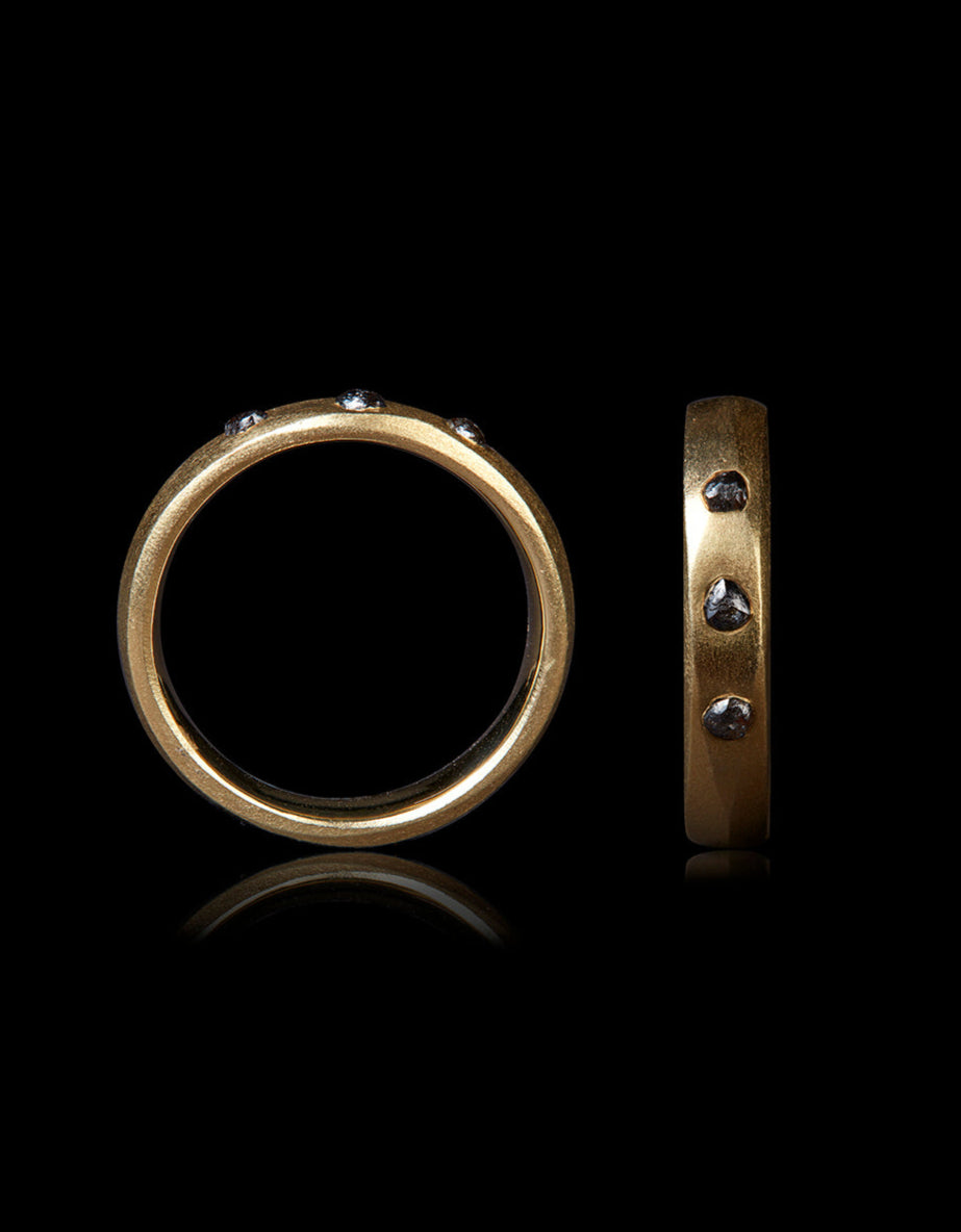 Embedded Black Raw Diamonds in Broad Gold Ring – 0.44 ct.
