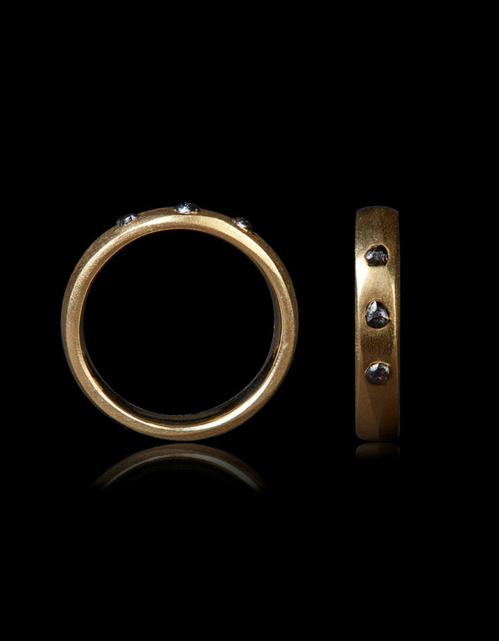 Embedded Black Raw Diamonds in Broad Gold Ring – 0.44 ct.