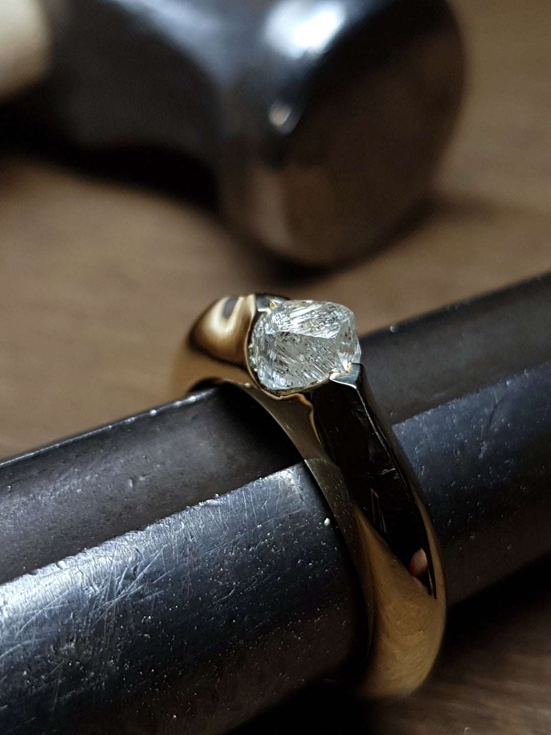 Raw Diamond in Glossy Gold Ring – 1.18 ct.
