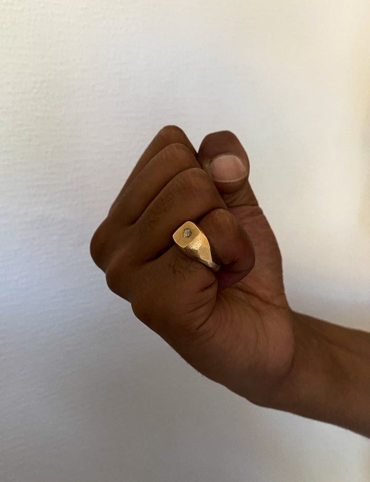 Rough Diamond Signet Gold Ring - 0.39 ct.
